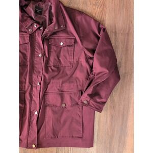 Lane Bryant Burgundy Utility Military Field Jacket Cinch Waist Zip 22/24 Pockets